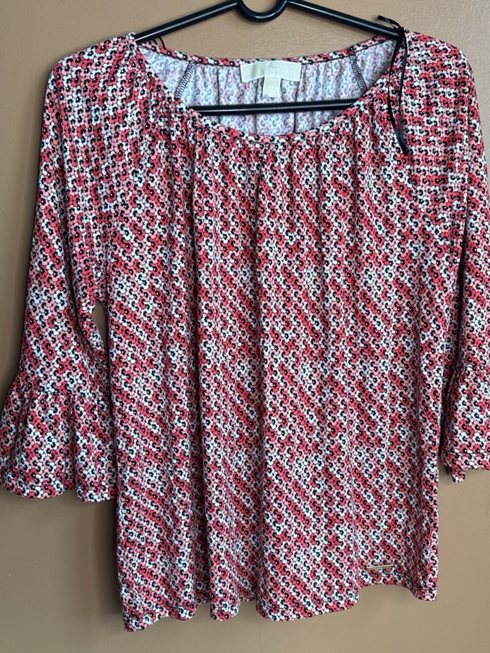 Michael Kors Red and White Floral-Print Peasant Top